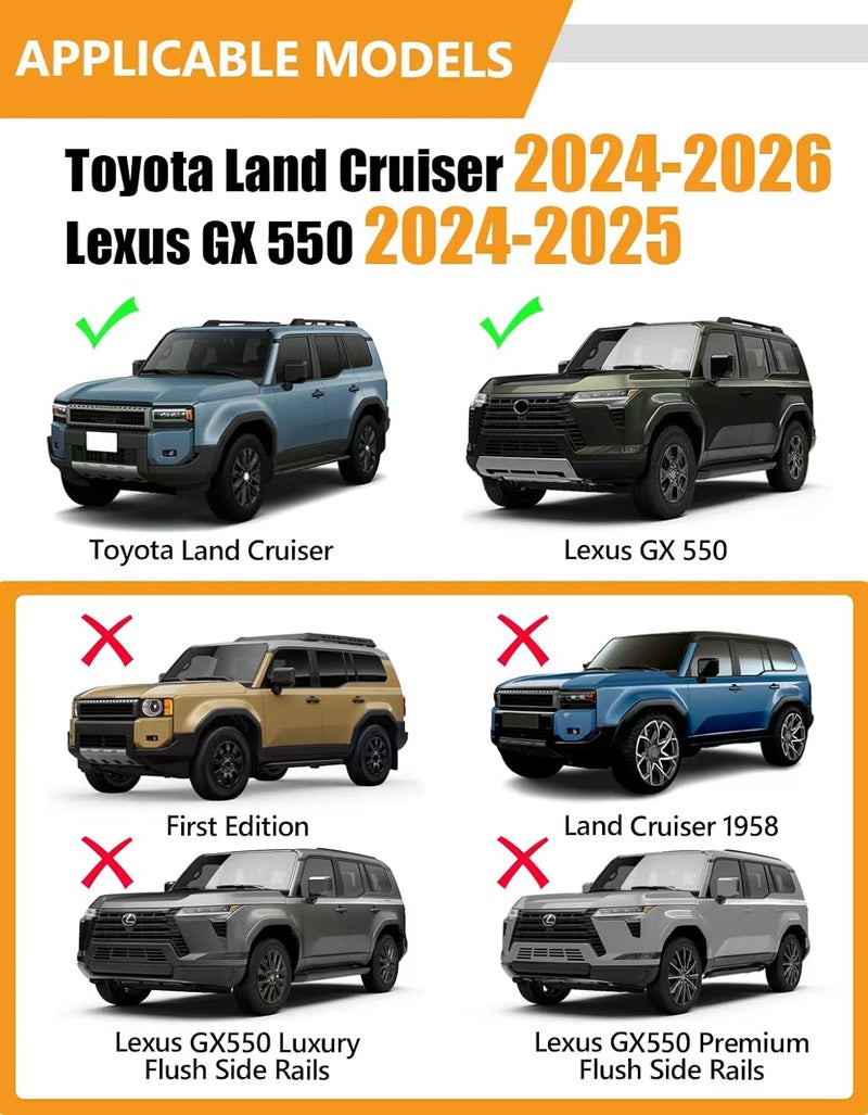 KINGGERI 300LBS Roof Rack Cross Bars Compatible with Toyota Land Cruiser 250 2024-2026 & Lexus GX550 2024 2025 with Raised Roof Rails, Lockable Aluminum Heavy Duty Crossbar Matte Rooftop Luggage - Image 2